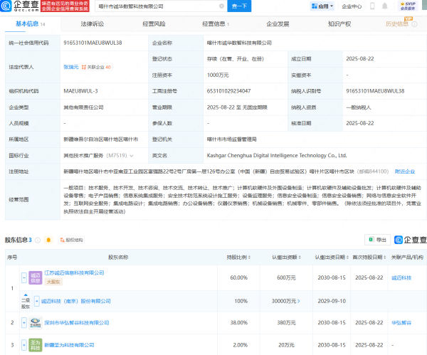 广西股票配资 诚迈科技等在喀什成立新公司，含集成电路设计业务
