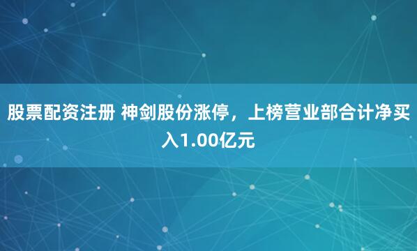 股票配资注册 神剑股份涨停，上榜营业部合计净买入1.00亿元